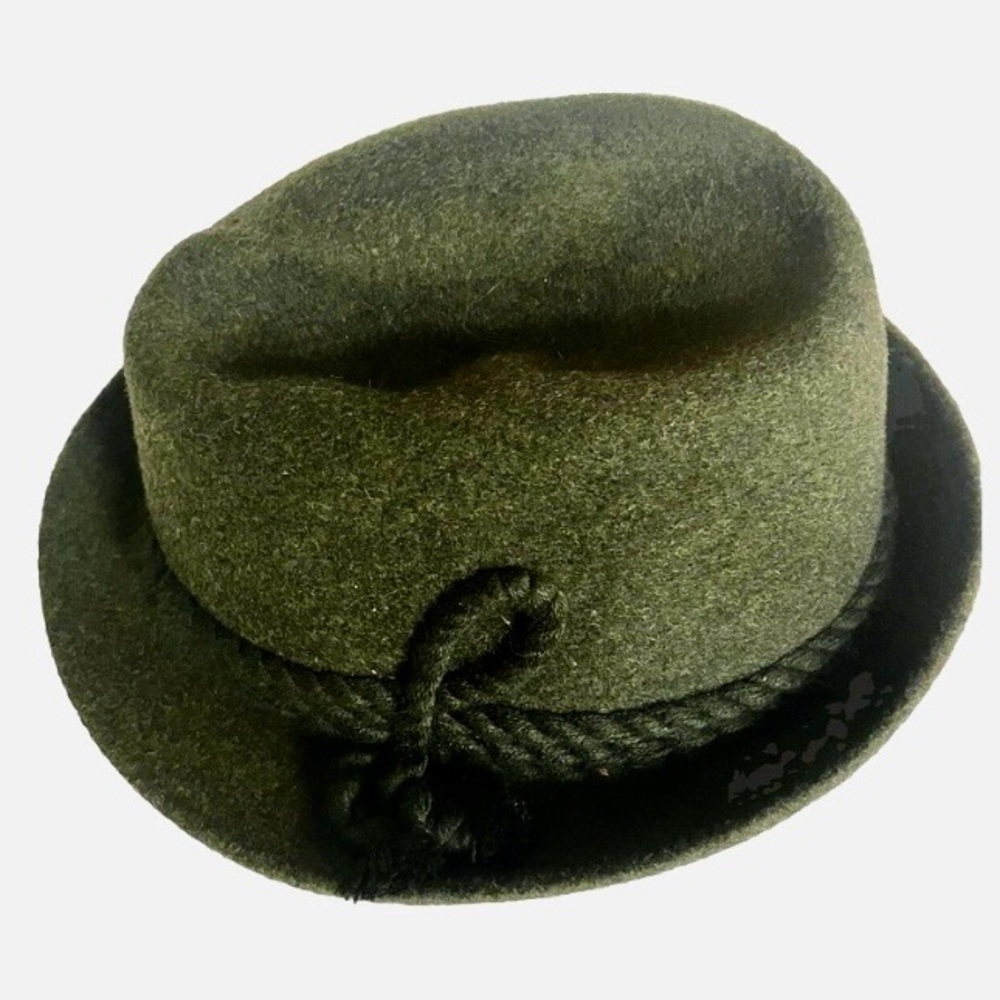 VTG‎ Morley Hat Green  Felt Fedora  Rope Trim German Austria Oktoberfest
